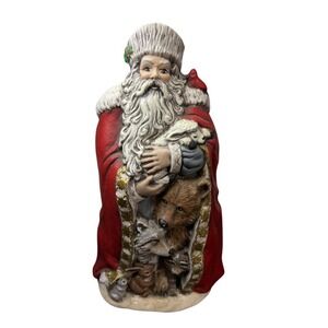 Vintage 1993 Handmade Ceramic Old World  Claus With Woodland Animals 9 1/2 Tall